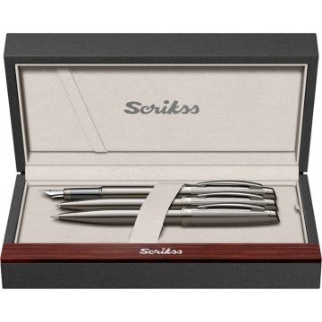 Zestaw ołówek pióro i długopis Scrikss Oscar 39 w tekturowym etui kolor titanium black