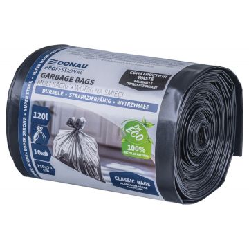 Worki na śmieci DONAU PROFESSIONAL, wytrzymałe, super mocne, budowlane, 120l, 10 szt., czarne