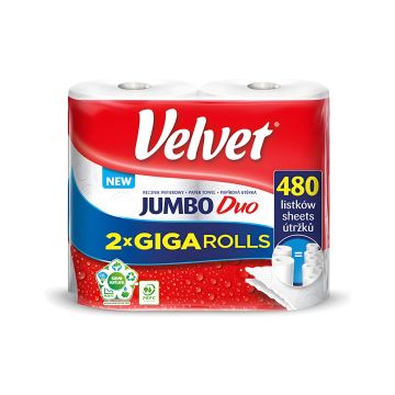 Ręcznik papierowy celulozowy VELVET Jumbo Duo dwuwarstwowy biały 240 listków 2 rolki