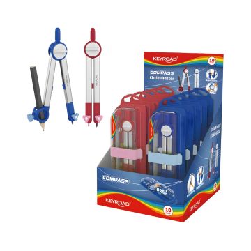 Cyrkiel metalowy KEYROAD Circle Master z blokadą, etui, mix kolorów