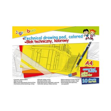 Blok techniczny GIMBOO, format A4, 10 arkuszy, 150gsm, mix kolorów