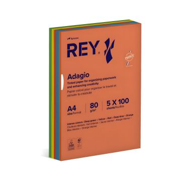 Papier ksero REY ADAGIO, A4, 80gsm, mix kolorów intens, *RYADA080X906 R200, 5x100 ark.