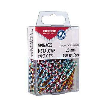 Spinacze metalowe OFFICE PRODUCTS Zebra powlekane 28mm w pudełku 100 sztuk mix kolorów