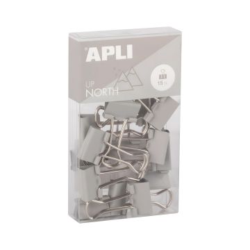 Klipy do dokumentów APLI Up North, 19 mm, szare, 15 sztuk w pudełku