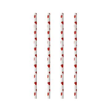 Słomki papierowe Heart wzór serduszka 6x200 mm białe 100 sztuk opakowanie