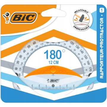 Kątomierz Przezroczysty BIC PROTRACTOR 12 cm z Uchwytem Antypoślizgowym