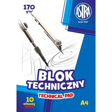 Blok techniczny biały Astra 170g format A4 10 arkuszy