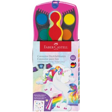 Farby Akwarelowe Faber-Castell Connector 12 Kolorów z Brokatem i Naklejkami Różowa Kasetka