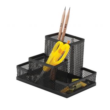Przybornik na biurko Q-CONNECT Office Set metalowy z 4 komorami czarny