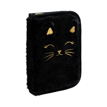 Piórnik jednoklapkowy z wyposażeniem Fluffy Kitty czarny