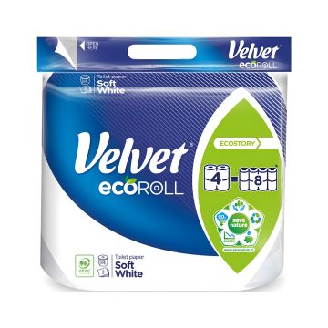 Papier toaletowy VELVET Delikatnie Biały Ecoroll 3-warstwowy 300 listków 4 sztuki biały