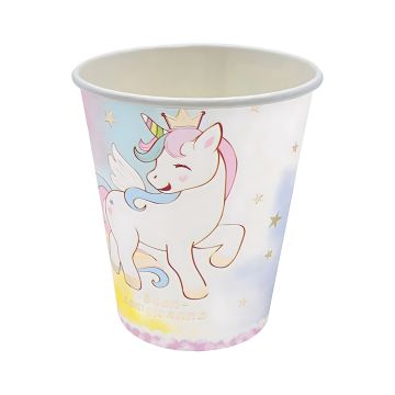 Kubek papierowy z motywem jednorożca mix kolorów 9 cm 6 sztuk