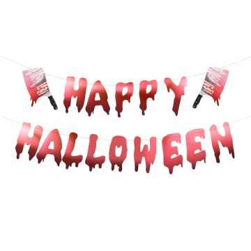 Baner Happy Halloween z tasakami, 120 cm, czerwony