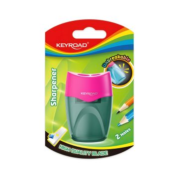 Temperówka plastikowa podwójna KEYROAD nietłukąca z pojemnikiem mix kolorów