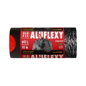 Worki na śmieci Aluflexy z taśmą, LDPE, 60l, stalowe, 10 sztuk