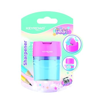 Temperówka plastikowa podwójna z pojemnikiem KEYROAD pastel mix kolorów
