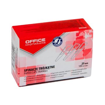 Spinacze trójkątne OFFICE PRODUCTS 25mm srebrne 100 sztuk do dokumentów biurowych