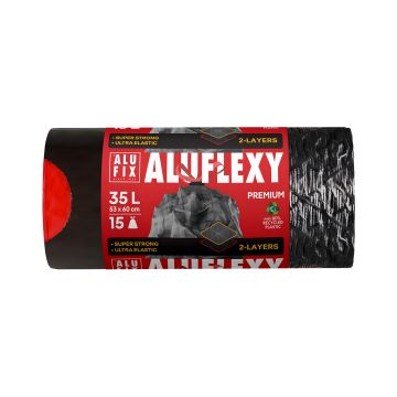 Worki na śmieci z taśmą Alufix Aluflexy LDPE stalowe 35l 15 sztuk