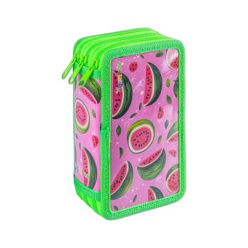 Piórnik szkolny GIMBOO, z wyposażeniem, 3 komory, Watermelon, zielony