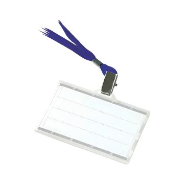 Identyfikator Donau PP 92x58mm, wkład 87x54mm, z jedwabną niebieską taśmą, transparentny