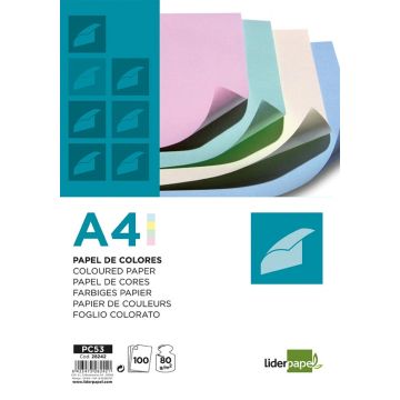 Papier kolorowy LIDERPAPEL, 4x pastelowy, 100 arkuszy, mix kolorów