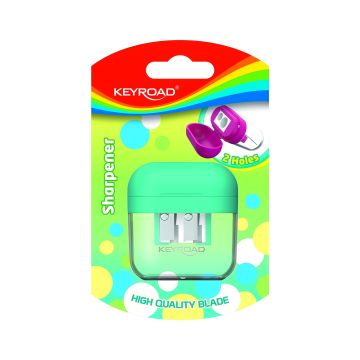 Temperówka plastikowa podwójna z pojemnikiem KEYROAD mix kolorów 1 szt.