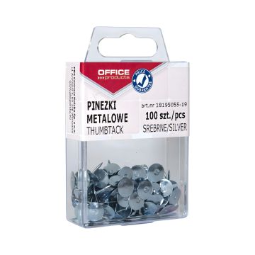 Pinezki metalowe OFFICE PRODUCTS srebrne w pudełku 100 sztuk do biura i eventów