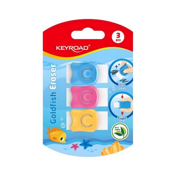 Gumka do ścierania KEYROAD Goldfish z osłoną, mix kolorów, 3 szt. blister