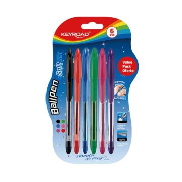 Długopis klasyczny KEYROAD Ball Pen Soft Jet 0,7 mm, 6 szt, blister, mix kolorów