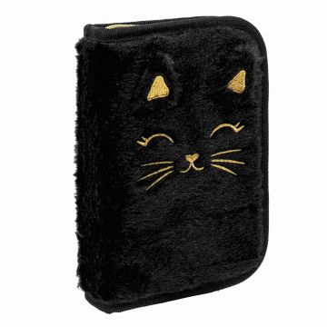 Piórnik jednoklapkowy z wyposażeniem Fluffy Kitty czarny