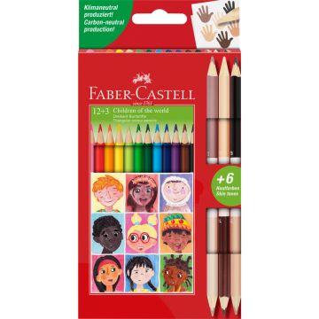 Kredki ołówkowe trójkątne Faber-Castell 12 kolorów + 3 dwustronne odcienie skóry