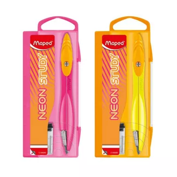 Cyrkiel Study Neon z wkładami grafitowymi w etui z linijką