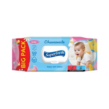 Chusteczki nawilżane dla dzieci SUPERFRESH z klapką zamykającą 120 sztuk
