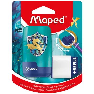 Temperówka z gumką Connect Dragon, 2 otwory, klapka, blister