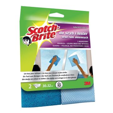 Ścierka z mikrofibry SCOTCH BRITE™ do szyb i luster, 2 sztuki, niebieskie