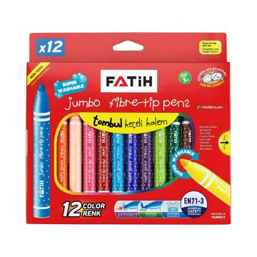 Flamastry filcowe zmywalne Fatih Jumbo Fibre Tip 12 kolorów