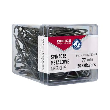 Spinacze metalowe OFFICE PRODUCTS 77mm srebrne w pudełku 50 sztuk do biura i archiwizacji