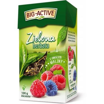 Herbata zielona liściasta BIG-ACTIVE z owocem maliny 100g