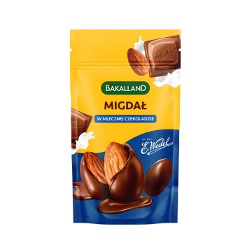 Migdały w mlecznej czekoladzie BAKALLAND wysokiej jakości 75g do biura i gastronomii
