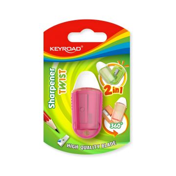Temperówka plastikowa pojedyncza z gumką KEYROAD Twist mix kolorów blister