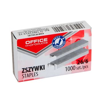 Zszywki biurowe OFFICE PRODUCTS 26/6 mm stalowe ocynkowane do zszywaczy 1000 sztuk