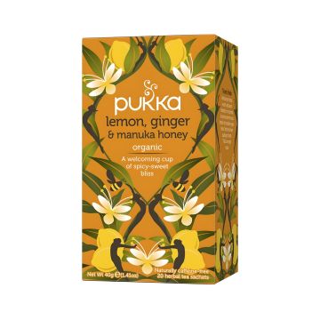 Herbata PUKKA Cytryna Imbir i Miód Manuka 20 Kopert Piramidowych do Parzenia