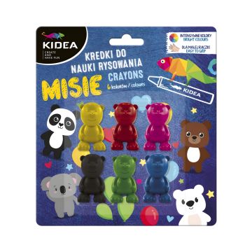 Kredki świecowe Kidea Misie do nauki rysowania 6 kolorów zestaw