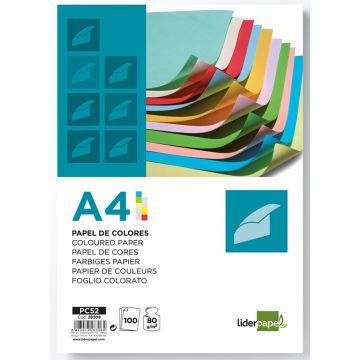 Papier kolorowy LIDERPAPEL, 10x neonowy, 100 arkuszy, mix kolorów