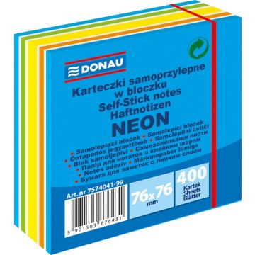 Kostka samoprzylepna DONAU 76x76 mm niebieska mix neon pastel 400 kartek