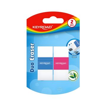 Gumka do ścierania KEYROAD ergonomiczna dwukolorowa 2 szt. blister mix kolorów