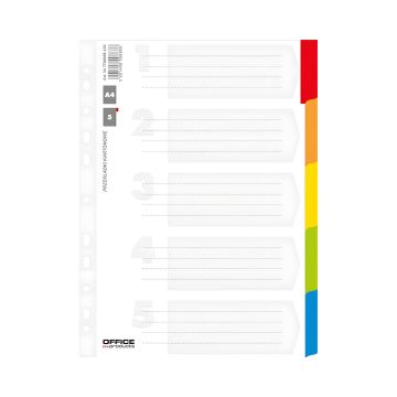 Przekładki kartonowe OFFICE PRODUCTS A4 227x297mm 5 kart laminowane indeks mix kolorów