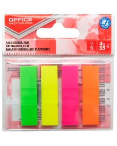 Zakładki indeksujące OFFICE PRODUCTS, PP, 12x43mm, 4x35 kart., zawieszka, mix kolor&oacute;w neon