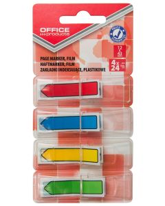 Zakładki indeksujące OFFICE PRODUCTS, PP, strzałka, 12x43mm, 4x24 kart., blister, mix kolor&oacute;w