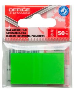 Zakładki indeksujące OFFICE PRODUCTS, PP, 25x43mm, 1x50 kart., zawieszka, zielone
